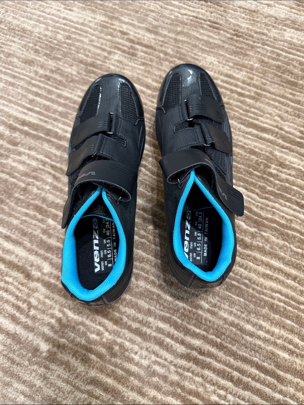 Womens Black Cycling Shoes with Blue Lining